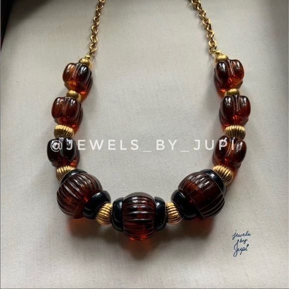 Tortoise Print Ridged Plexiglass Beaded Chain Necklace Handmade Upcycled Jewelry - Picture 2 of 2
